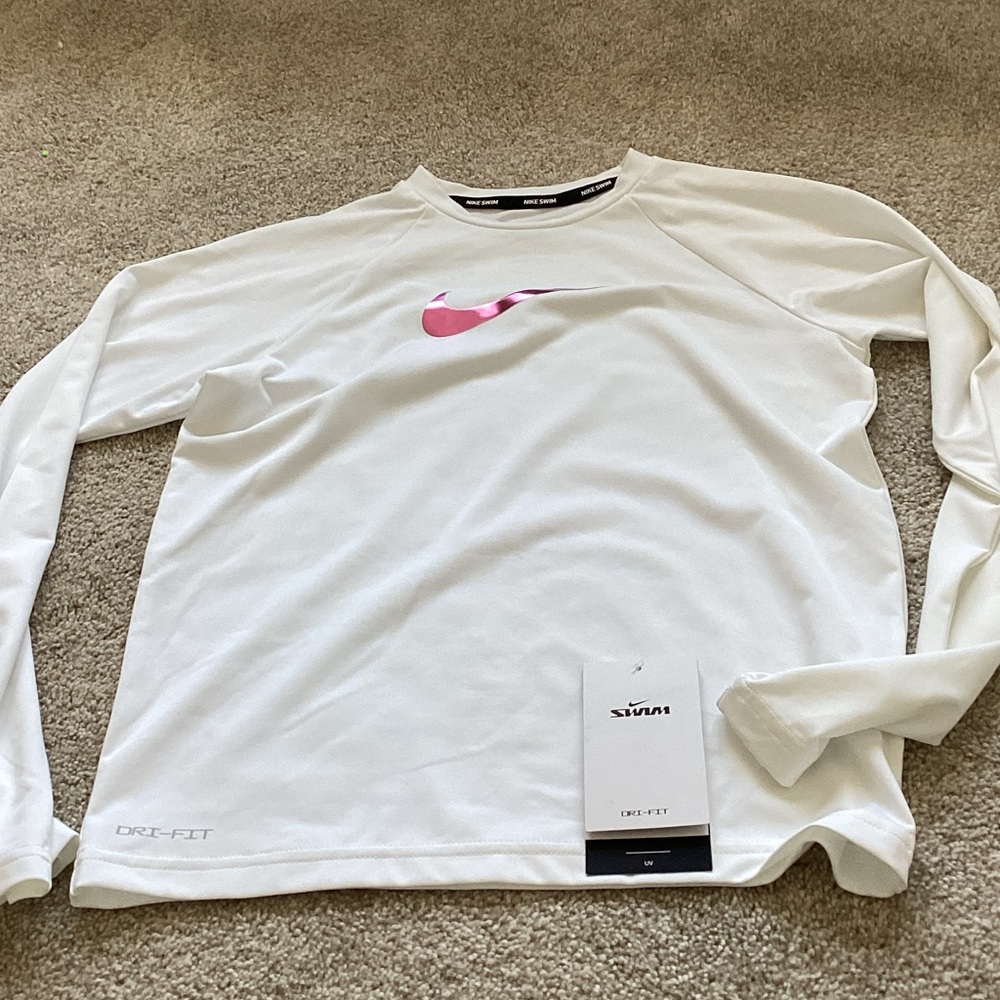 Nike White Dri-FIT Long Sleeve with Pink Swoosh